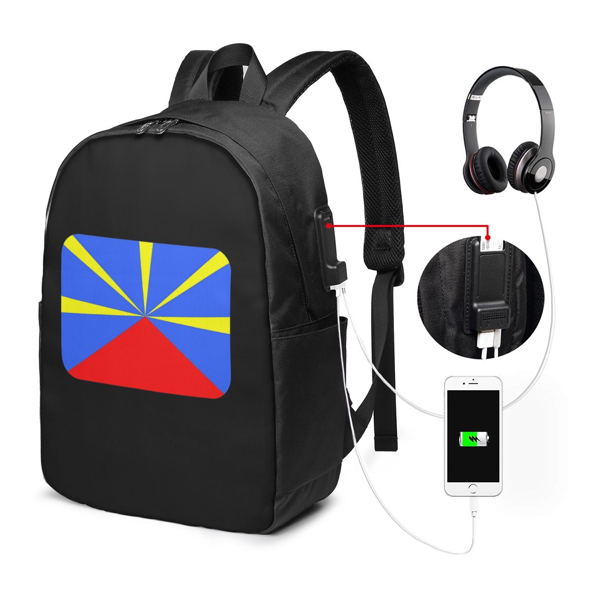 Women Bags Laptop - 974 Rucksack mit Reunion-Insel-Flagge, Reisetasche für
